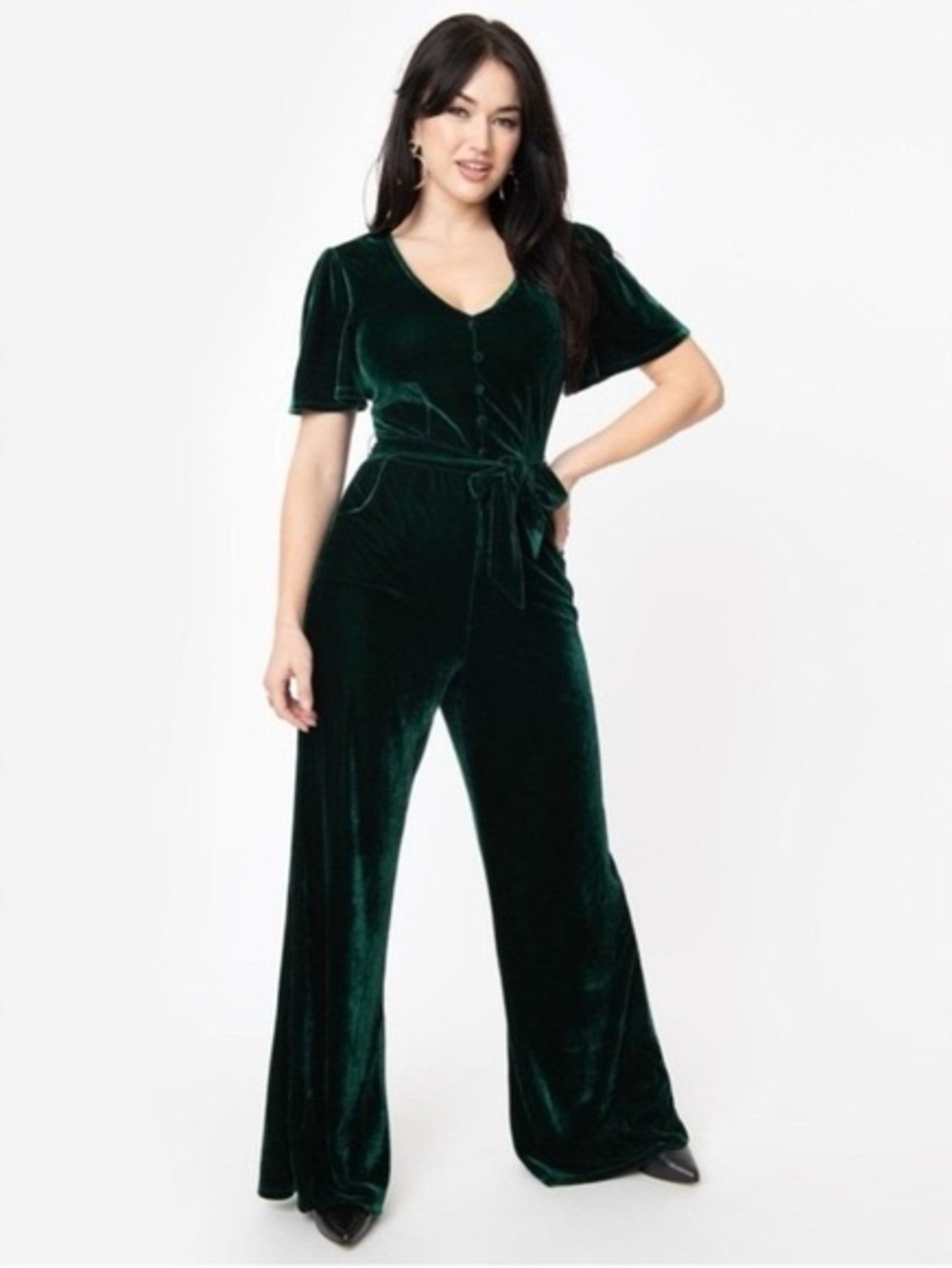 Unique Vintage Emerald Green Velvet Wide-Leg Jumpsuit 💚 NWT